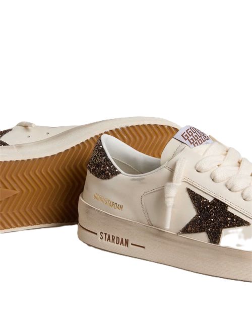 Golden Goose Stardan Donna in pelle bianca con stella e talloncino in glitter marroni Golden Goose | GWF00128F00793910318